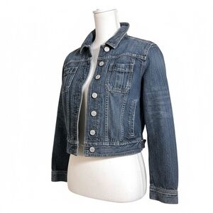 Express Womens Denim Jacket Blue Cropped Classic Fit Size M Fall Streetwear